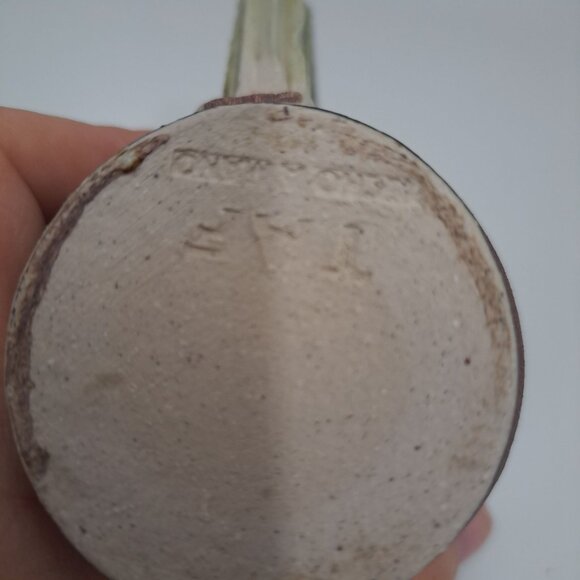 Studio Artisan Pottery Mug Green Brown Glaze Line Accent Rustic Coffee Cup - Picture 10 of 11